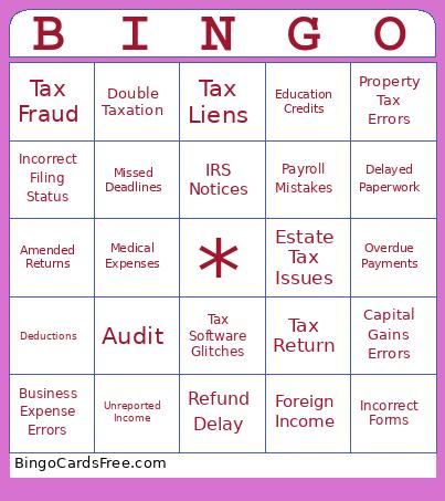 Tax Office Bingo Cards Free Pdf Printable Game, Title: BINGO