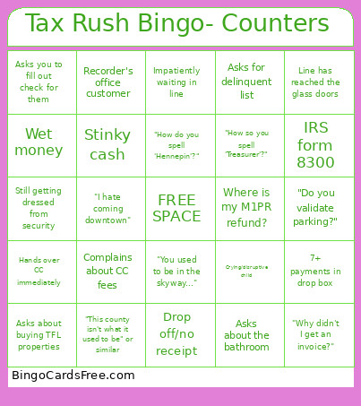 Tax Rush - Counters Bingo Card