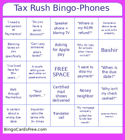 Tax Rush -Phones Bingo Card