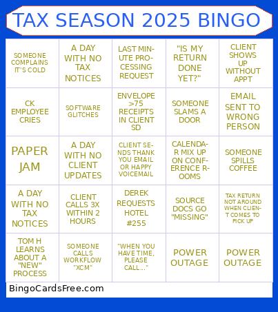 TAX SEASON BINGO Cards Free Pdf Printable Game, Title: TAX SEASON 2025 BINGO