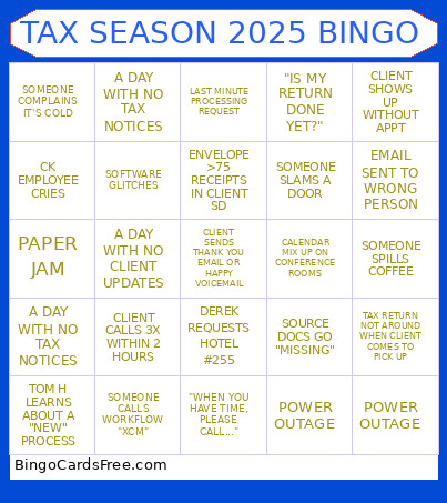 TAX SEASON 2025 Bingo Card