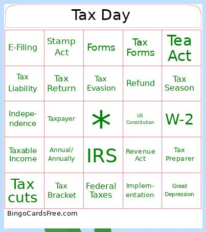 Taxes Presentations Bingo