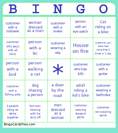 Taxi Bingo Card