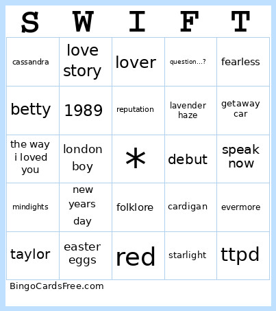 Tayiuiu Bingo Card