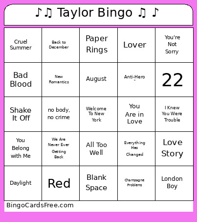 ♪♫ Taylor ♫ ♪ Bingo Card