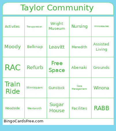 Taylor Community Bingo Card