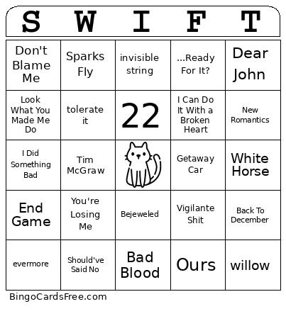Taylor Swift Bingo