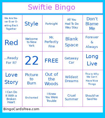 Taylor Swift Bingo