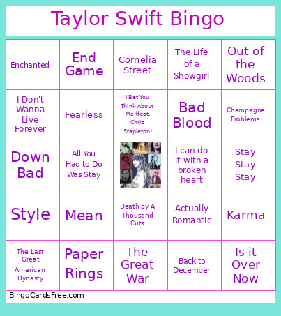 Taylor Swift Bingo Card