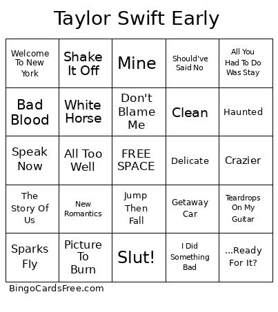 Taylor Swift Early Bingo