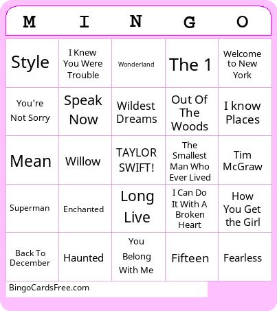 Taylor Swift MINGO Bingo