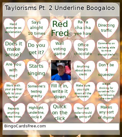 Taylorisms Pt. 2 Underline Boogaloo Bingo Card