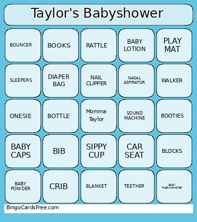 Taylor's Babyshower Bingo Card