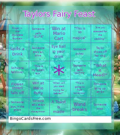 Taylors Fairy Feast Bingo Card