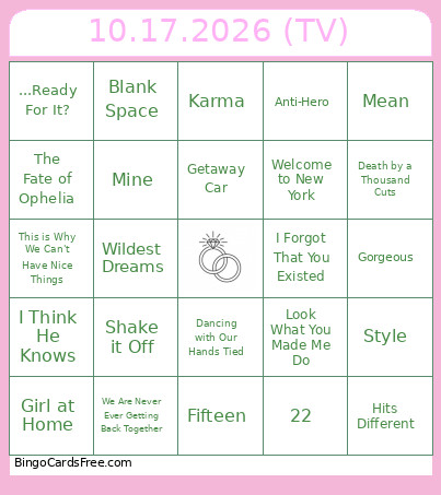 Taylor's Version Bingo Card