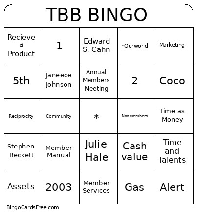 TBB Bingo Card