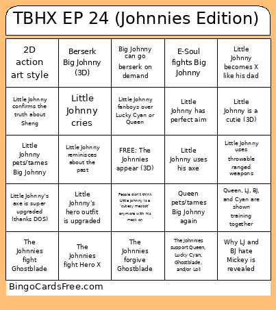 TBHX EP 24 (Johnnies Edition) Bingo Card