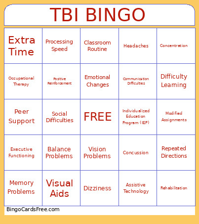 TBI Bingo Card