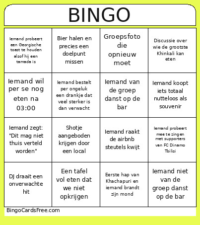 Tbilisi Bingo Card