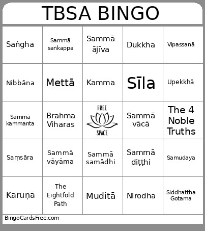 TBSA Bingo Card