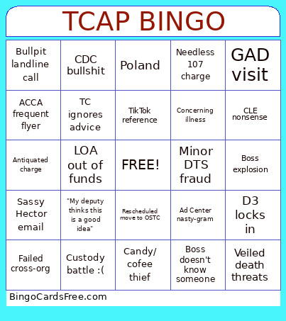 TCAP Bingo Card