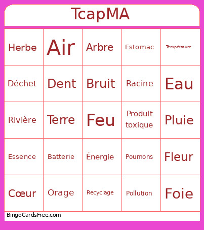 Tcapma Bingo Card