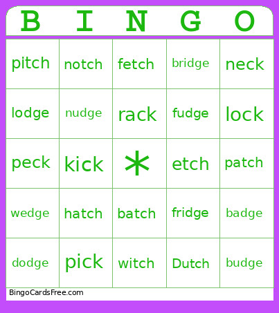 Tch Ck Dge Bingo Card