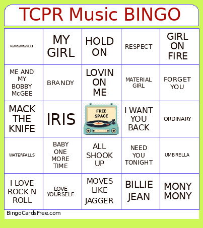 TCPR MUSIC Bingo Card