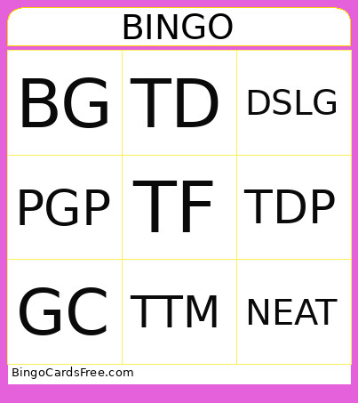 TD Team Bingo Card