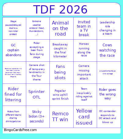 TDF 2026 Bingo Card