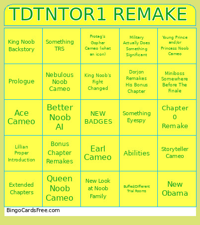 TDTNTOR1 REMAKE Bingo Card