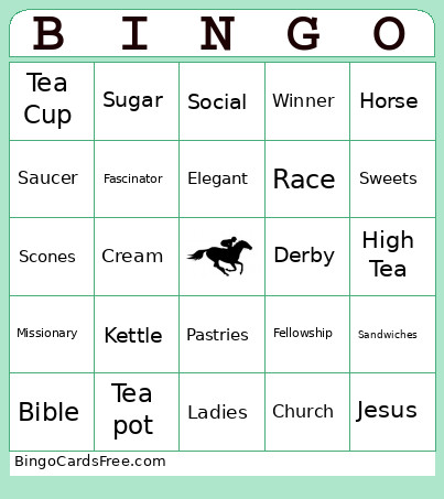 Tea At The Derby Bingo Card