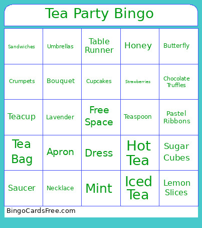 Tea Party Bingo Card