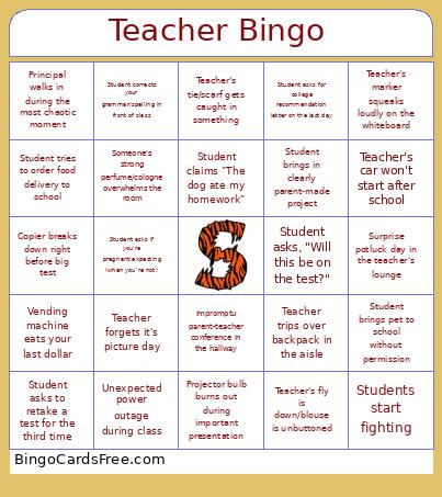 Teacher Bingo Card