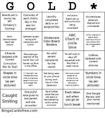 Teacher Bingo Card