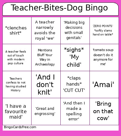 Teacher-Bites-Dog Bingo Card