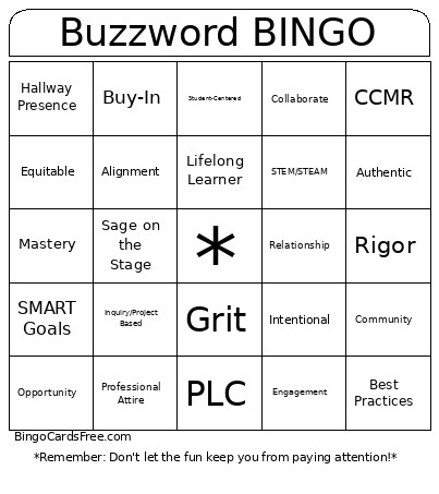 Teacher PD Buzzword Bingo Card