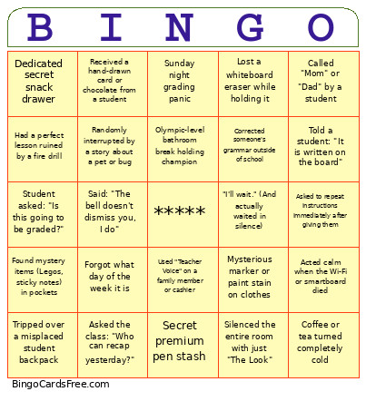 Teachers' Day Bingo Card