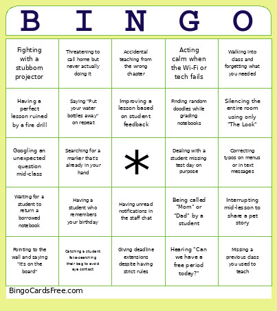 Teachers' Day Bingo Card