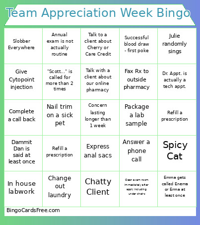 Team Appreciation Week Bingo Card