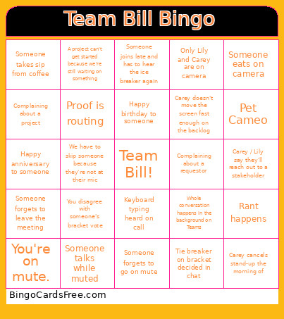 Team Bill Bingo Card