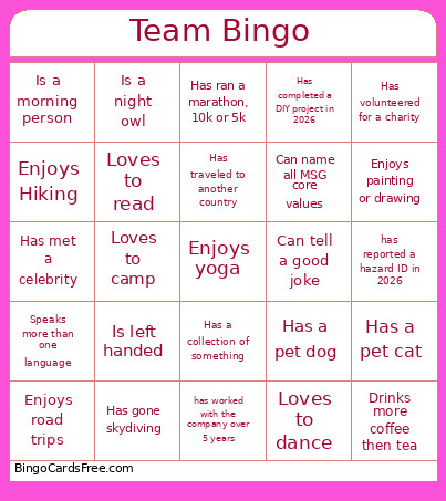Team Bingo Card
