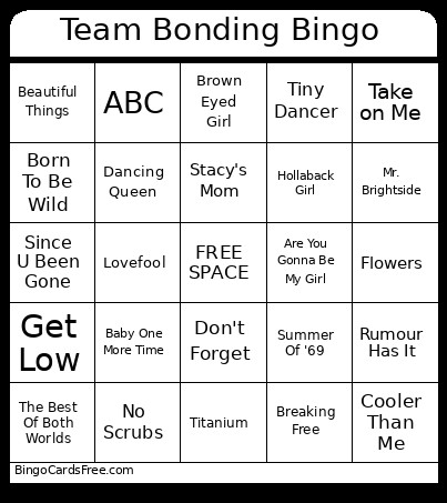 Team Bonding Bingo Card