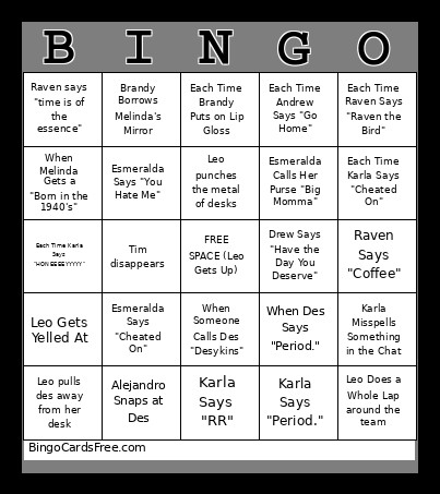 Team Des Bingo Card