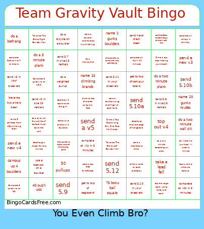 Team Gv Training Camp Bingo Card