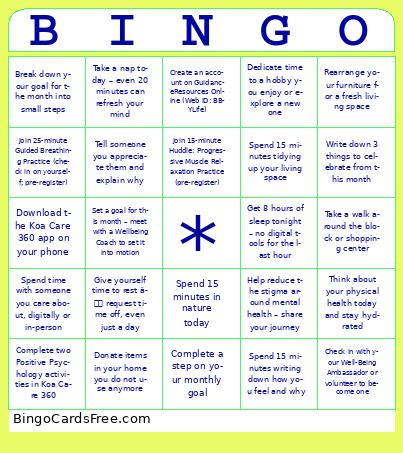 Team Hardy Mental Health Month Bingo Challenge