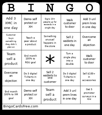 Team Incentive Bingo Card