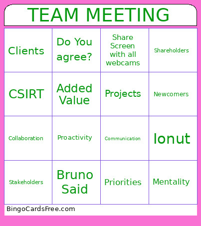 Team Meeting Bingo Card