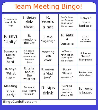 Team Meeting 2 Bingo Card