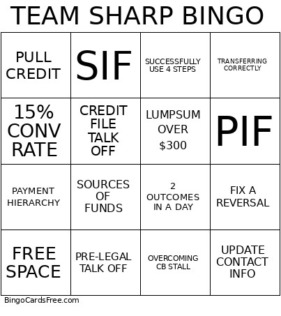 TEAM SHARP Bingo Card